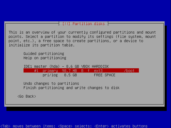 écran 4 debian de choix de partitionnement à l'installation